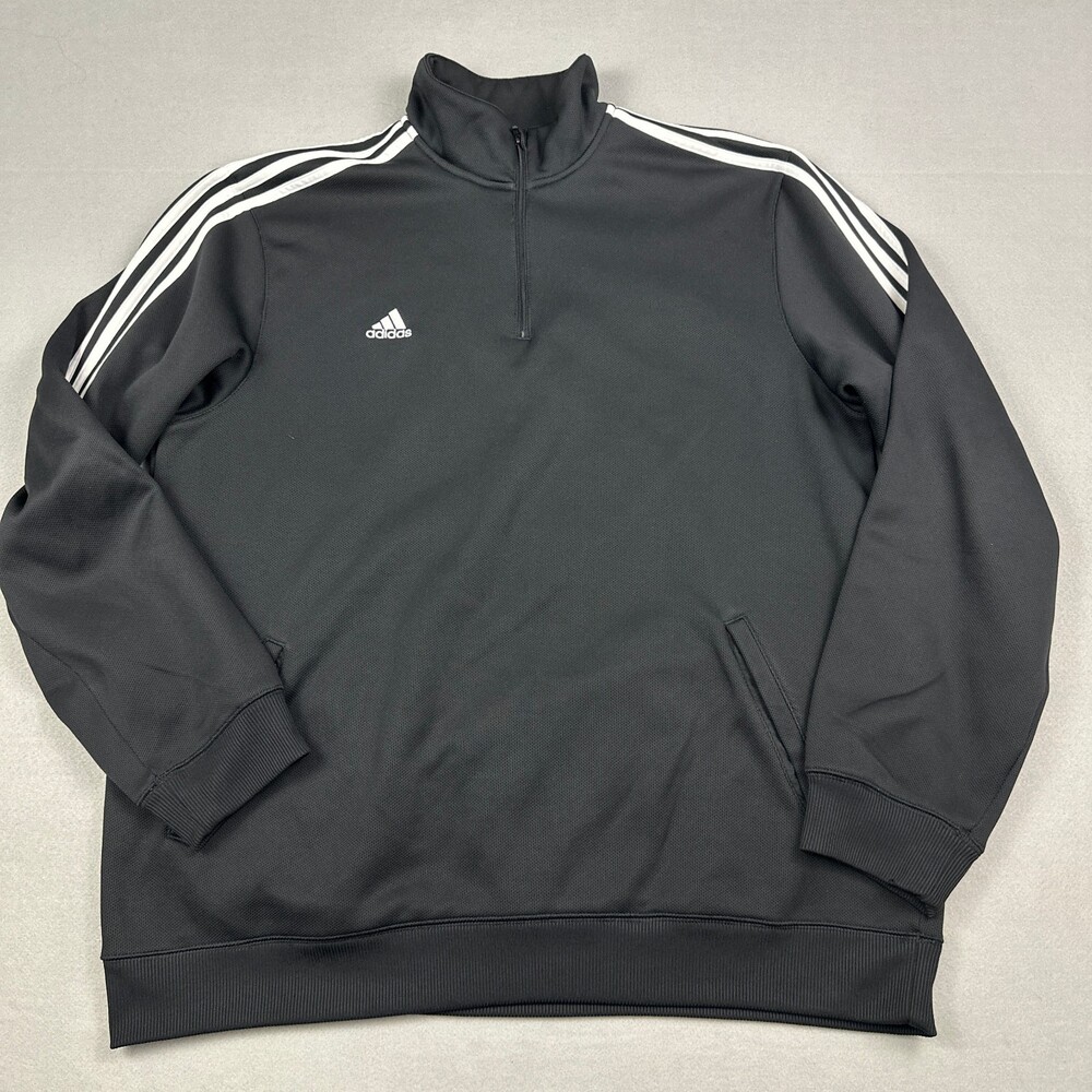 Adidas Track Jacket Men 2XL Black 1/4 Zip 3 Stripes Athletic Heavyweight XXL
